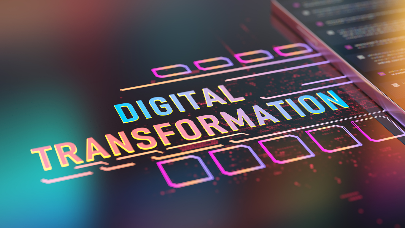 Digital Transformation in the Insurance Industry concept with digital display.